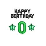Siyah Happy Bırthday Yeşil Rakam ve Yıldız Folyo Balon Seti Yaş 0