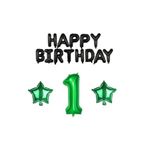 Siyah Happy Bırthday Yeşil Rakam ve Yıldız Folyo Balon Seti Yaş 1