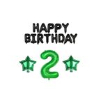 Siyah Happy Bırthday Yeşil Rakam ve Yıldız Folyo Balon Seti Yaş 2
