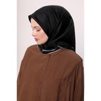 Siyah İmza Desen Twill İpek Eşarp