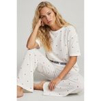 Siyah İnci beyaz kırmızı kalp desenli İnce Soft Dokulu Örme Mevsimlik Pijama Takımı 8046