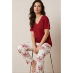 Siyah İnci bordo desenli dantel Detaylı Viskon Örme Pijama Takım26119121