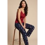 Siyah İnci bordo lacivert çiçek desenli dantel Detaylı Viskon Örme Pijama Takım26119105