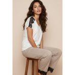 Siyah İnci ekru desenli dantel Detaylı Viskon Örme Pijama Takım26119137