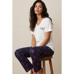 Siyah İnci ekru lacivert desenli Viskon Örme Pijama Takım26119112