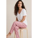 Siyah İnci ekru pembe desenli Viskon Örme Pijama Takım26119135