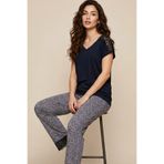 Siyah İnci lacivert desenli dantel Detaylı Viskon Örme Pijama Takım26119116