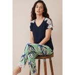 Siyah İnci lacivert desenli dantel Detaylı Viskon Örme Pijama Takım26119133