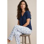 Siyah İnci lacivert desenli Viskon Örme Pijama Takım26120794
