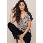 Siyah İnci leopar desenli dantel Detaylı Viskon Örme Pijama Takım26119118