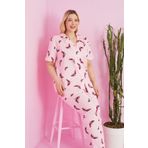 Siyah İnci pembe ayakkabı desenli Örme Curve Büyük Beden Battal Boy Düğmeli Pijama Takımı