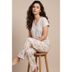 Siyah İnci taş rengi desenli Viskon Örme Pijama Takım26119134