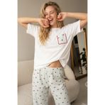 Siyah İnci YEŞİL ekose kareli Üst ekru Cep Nakışlı İnce Soft Örme Pijama Takımı 8041