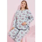 Siyah İnci yeşil pembe yastık desenli Biyeli Curve Büyük Beden Battal Boy Örme Pijama Takım 7779