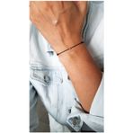 Siyah Ip Minimal Bileklik 925 Ayar Gümüş Unisex Şans Bilekliği