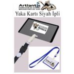 Siyah İpli Yaka Kartı 10 Adet Ayarlanabilir Boyuna Asma Kimlik Koruyuculu Pvc Siyah Yaka Kartlığı Seyehat Ofis Okul Büro