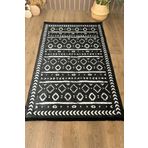 Siyah İskandinav Yıkanabilir Kaymaz Bambu Halı Pamuk Kilim Salon Halısı ve Yolluk