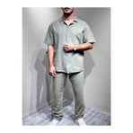 Siyah İz Erkek Çağla Yeşili Oversize Gömlek&Pantolon Keten Takım Nefes Alan Mevsimlik Günlük Casual Kullanım