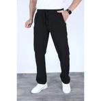 Siyah İz Erkek Siyah Baggy Keten Mevsimlik Jogger Pantolon Geniş Kalıp Günlük Nefes Alan Casual Model