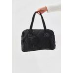 Siyah Kabartmalı Puf Kumaş Kapitone Tote Shopper Omuz Kol Çantası Cüzdanlı