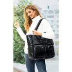 Siyah Kabartmalı Puf Kumaş Shopper Çanta - Parlak Siyah