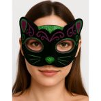 Siyah Kadife Kaplama Üzeri Pembe Yeşil Sim İşlemeli Kedi Maskesi 20X13 Cm Mirsm0010k-Smr-D183-Py