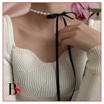 Siyah Kadife Kurdele - İnci Kadın Choker Kolye
