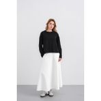 Siyah Kadın Bisiklet Yaka Etek Yırtmaçlı %100 Pamuk Oversize Basic Sweatshirt