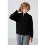 Siyah Kalın Yumuşak Dokulu Standart Fit Nakışlı Polar Erkek Çocuk Sweatshirt - 11221