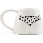 Siyah Kalpli Bikinili El Yapımı Beyaz Parlak Popo Kupa - El Işçiliği Hediyelik Kupa Bardak Mug - 1 Adet - 200 ml