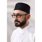 Siyah Kapitone Desenli Kadife Kalip Namaz Takkesi