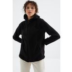 Siyah Kapüşonlu Fermuarlı Rahat Form Kadın Polar Sweatshirt - 97233