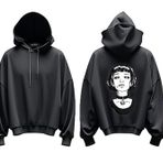 Siyah Kapüşonlu Sweatshirt, Baskılı, Pamuklu, Unisex