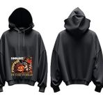 Siyah Kapüşonlu Sweatshirt, Soğutma Temalı Baskı, Büyük Beden