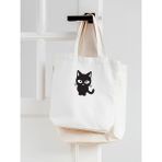 Siyah Kedi Tasarım Motto Tote Bag, Kalın, Bez Çanta, Omuz Çanta, Alışveriş Çantası, Kitap Çantası - 10D-Krem