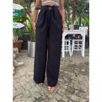 Siyah Keten Karışımlı Kemerli Pantolon - 36