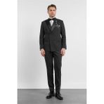Siyah Kılıç Yaka Düz Desen 6 Drop Slim Fit Esnek Takım Elbise 1001260203