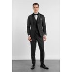 Siyah Kılıç Yaka Düz Desen 6 Drop Slim Fit Esnek Takım Elbise 1001260292