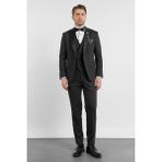 Siyah Kılıç Yaka Düz Desen 6 Drop Slim Fit Esnek Yelekli Takım Elbise 1001260287