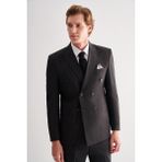 Siyah Kılıç Yaka Tam Astar 6 Drop Slim Fit Esnek Kruvaze Takım Elbise 1001255152 - 56