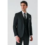 Siyah Kırlangıç Yaka Yelekli Likralı 6 Drop Slim Fit Klasik Takım Elbise 1001240168