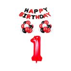 Siyah Kırmızı Happy Bırthday Kırmızı Rakam Folyo ve Latex Balon Seti Yaş 1