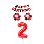 Siyah Kırmızı Happy Bırthday Kırmızı Rakam Folyo ve Latex Balon Seti Yaş 2
