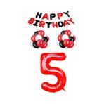 Siyah Kırmızı Happy Bırthday Kırmızı Rakam Folyo ve Latex Balon Seti Yaş 5