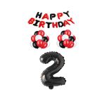 Siyah Kırmızı Happy Bırthday Siyah Rakam Folyo ve Latex Balon Seti Yaş 2