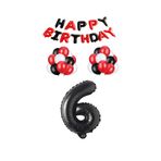 Siyah Kırmızı Happy Bırthday Siyah Rakam Folyo ve Latex Balon Seti Yaş 6