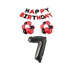 Siyah Kırmızı Happy Bırthday Siyah Rakam Folyo ve Latex Balon Seti Yaş 7