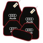 Siyah Kırmızı Renk Audi Logolu 5 Parça Oto Halı Paspas Takımı Kaymaz Ve Su Geçirmez Zemin Koruyucu