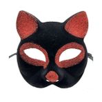 Siyah Kırmızı Simli Süet Kedi Maskesi