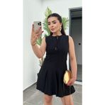 Siyah Kloş Etekli Fiyonklu Kısa Elbise